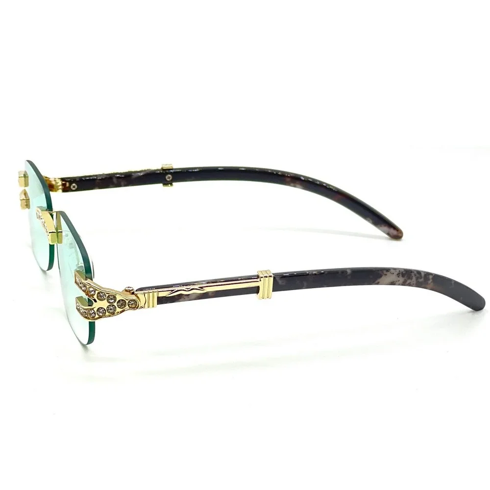 Rhinestone Rimless Men Sunglasses Fashion Green Tinted Lens Hip Hop Street Shade